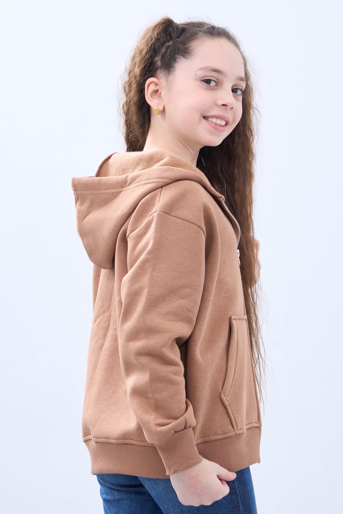 Unisex Çocuk Kapüşonlu Fermuarlı Hırka