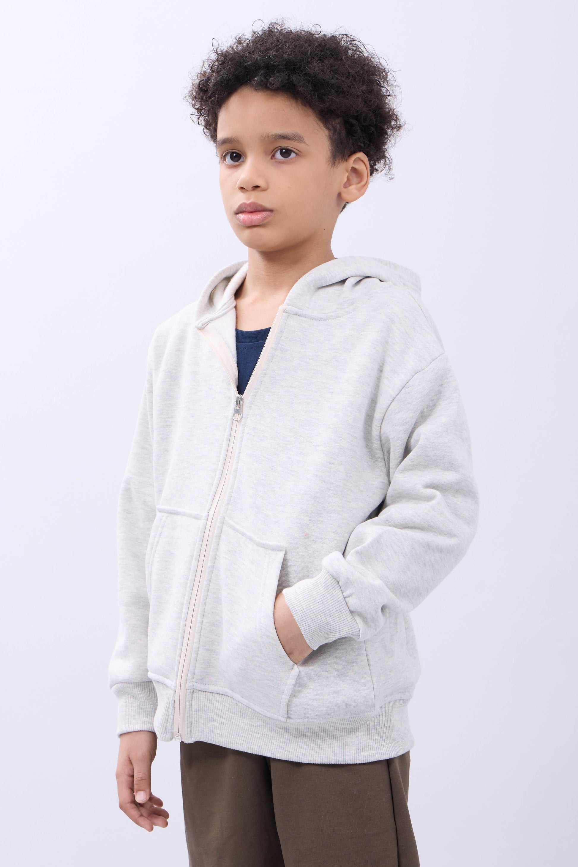 Unisex Çocuk Kapüşonlu Fermuarlı Hırka