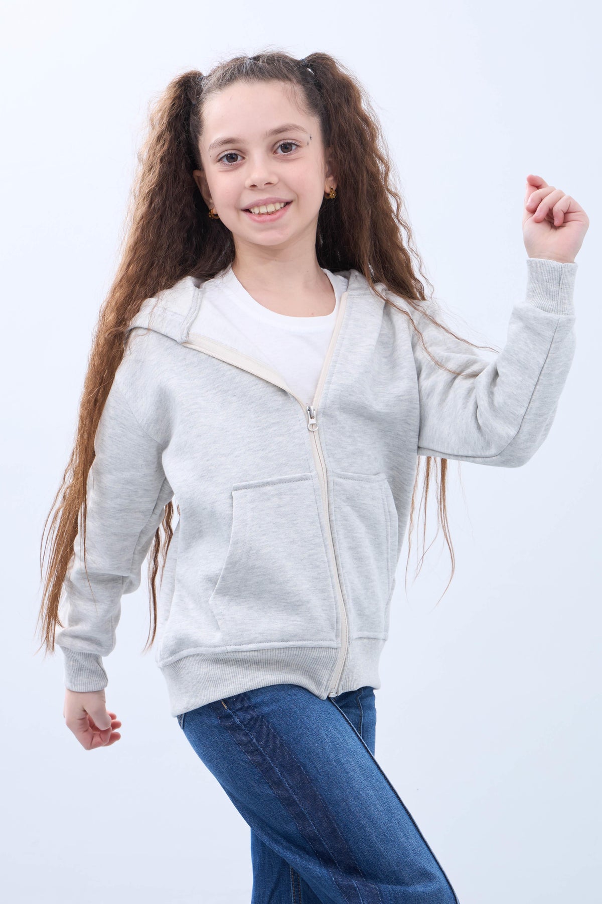 Unisex Çocuk Kapüşonlu Fermuarlı Hırka