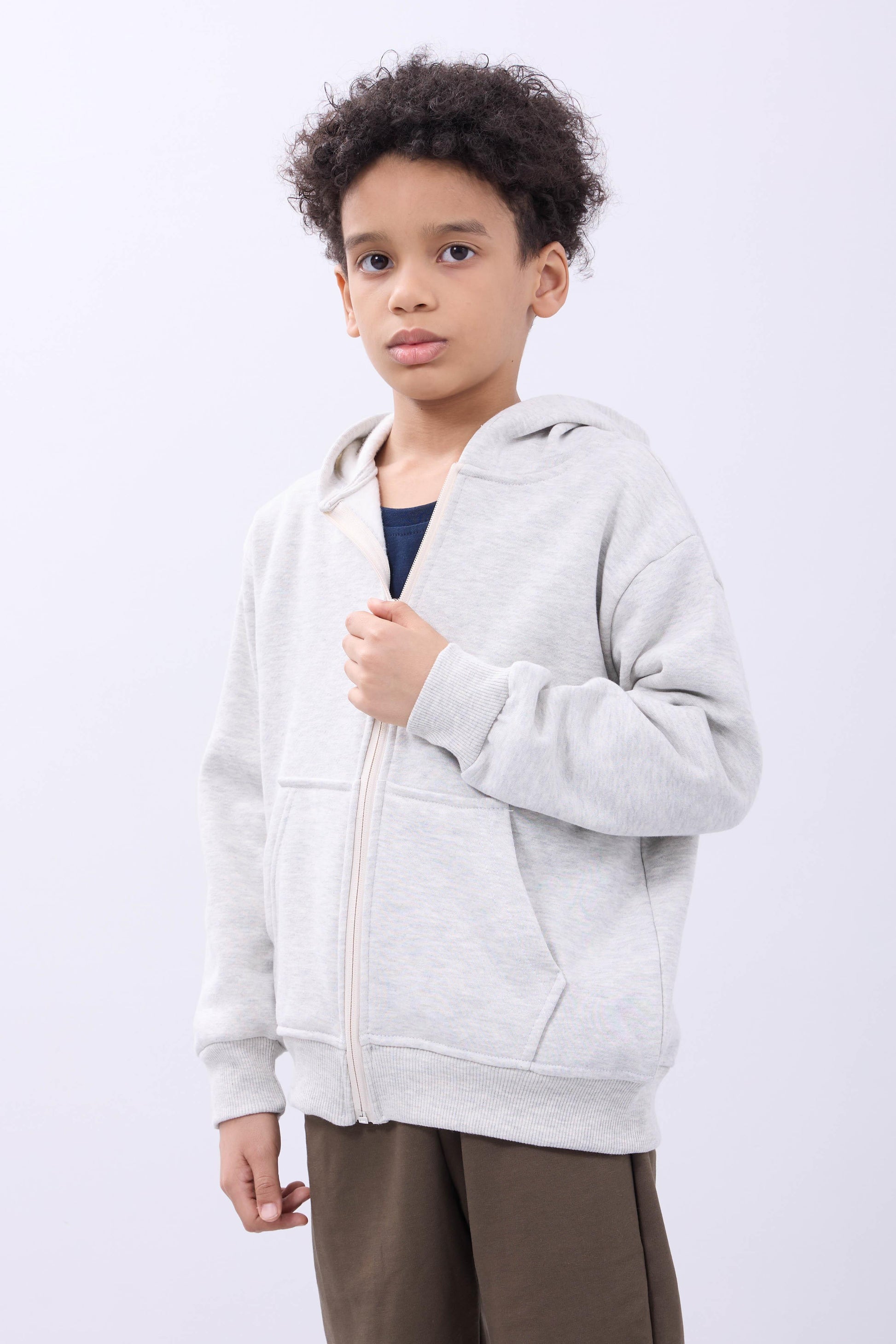 Unisex Çocuk Kapüşonlu Fermuarlı Hırka