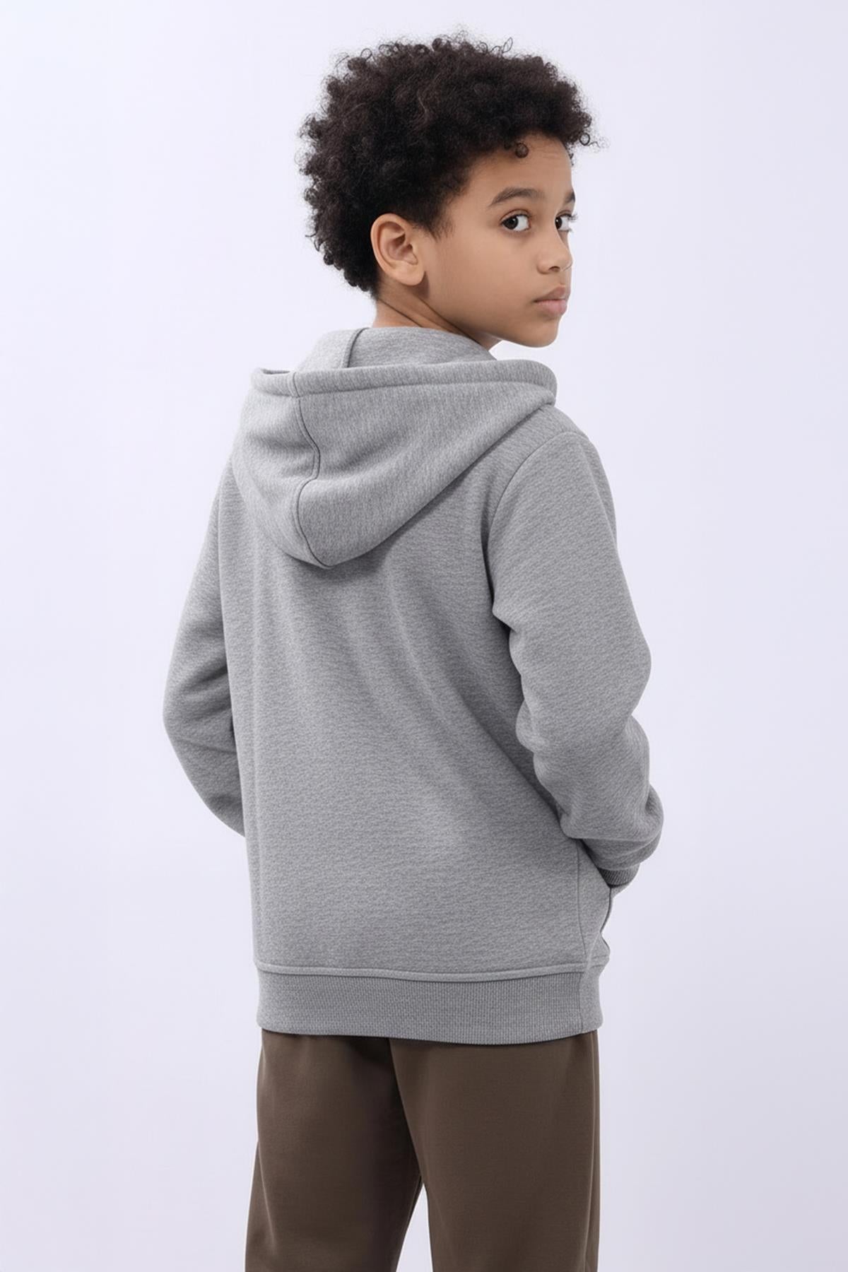 Unisex Çocuk Kapüşonlu Fermuarlı Hırka