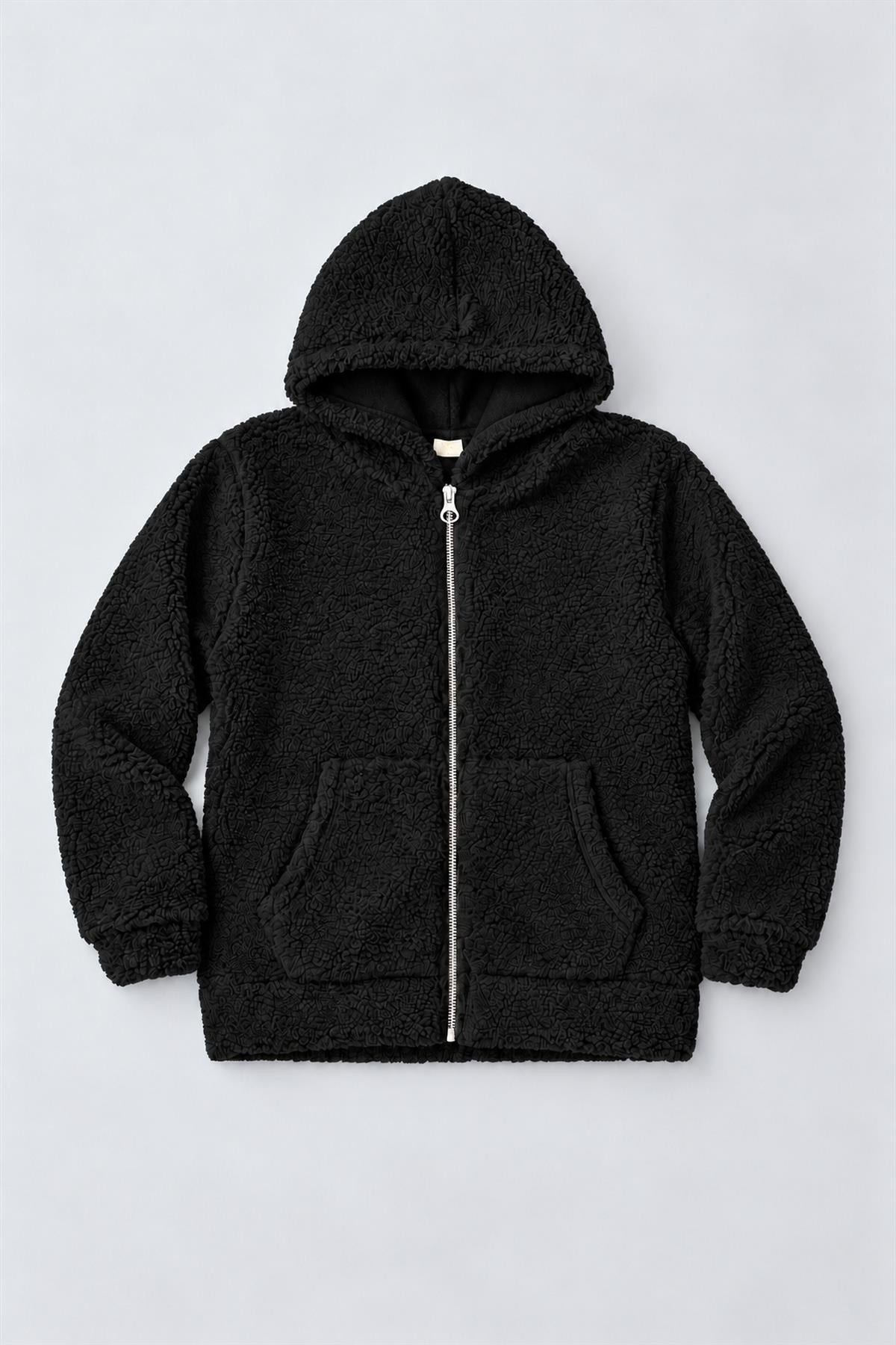 Unisex Çocuk Kapüşonlu Kıvırcık Peluş Hırka
