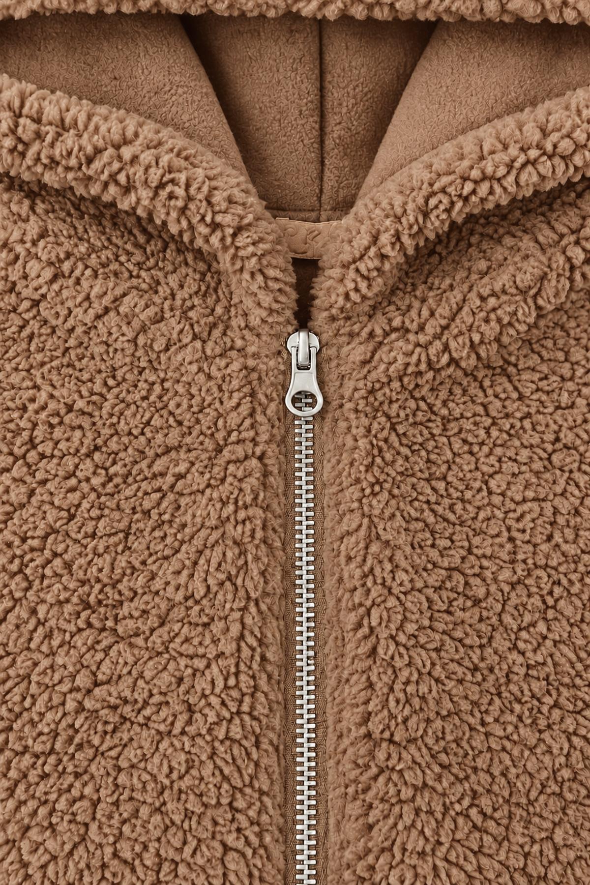 Unisex Çocuk Kapüşonlu Kıvırcık Peluş Hırka