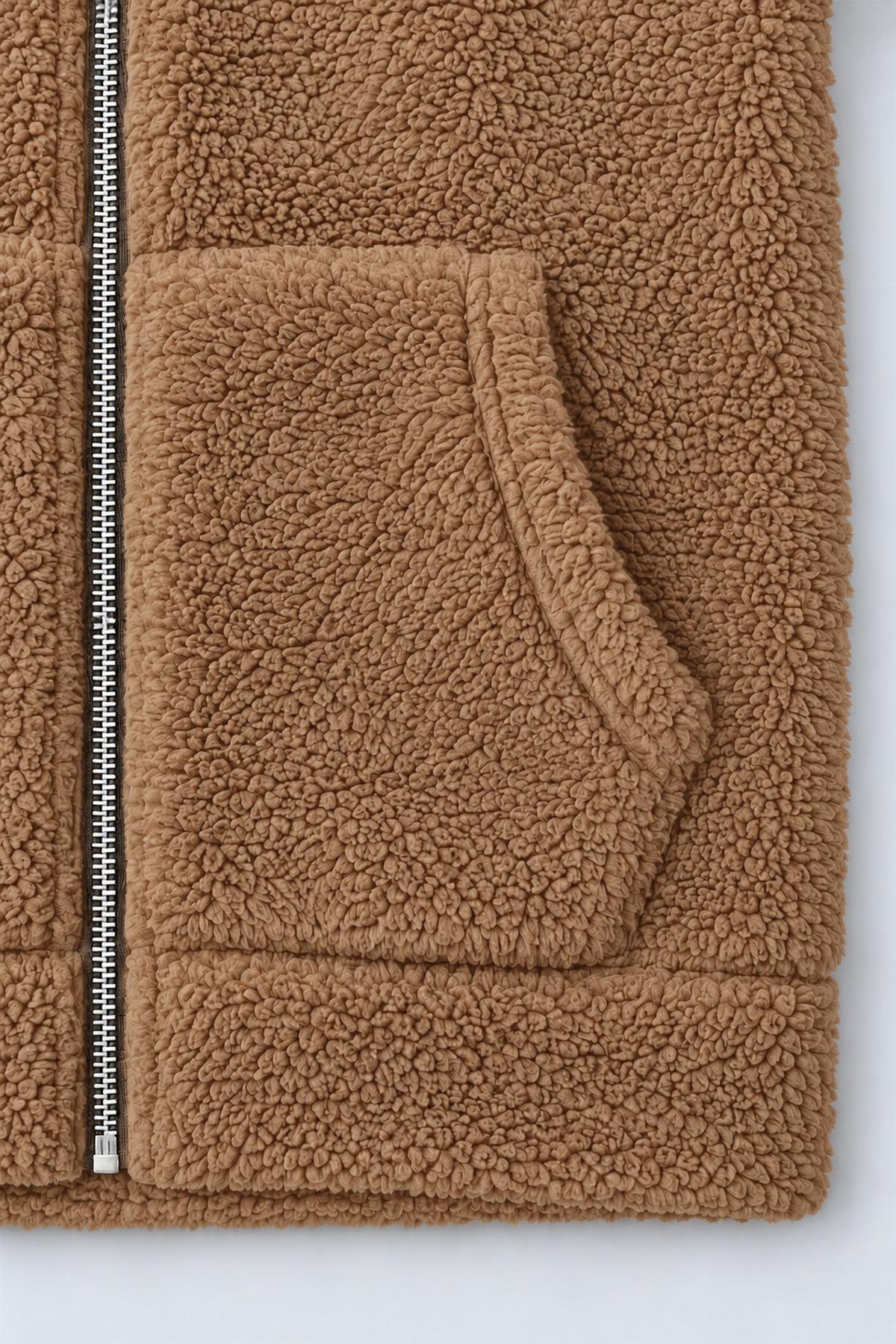 Unisex Çocuk Kapüşonlu Kıvırcık Peluş Hırka