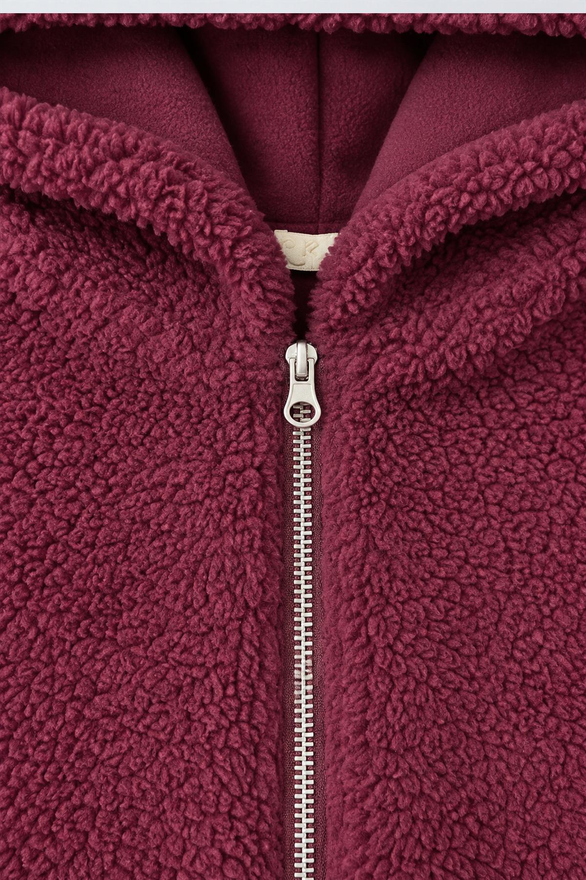 Unisex Çocuk Kapüşonlu Kıvırcık Peluş Hırka