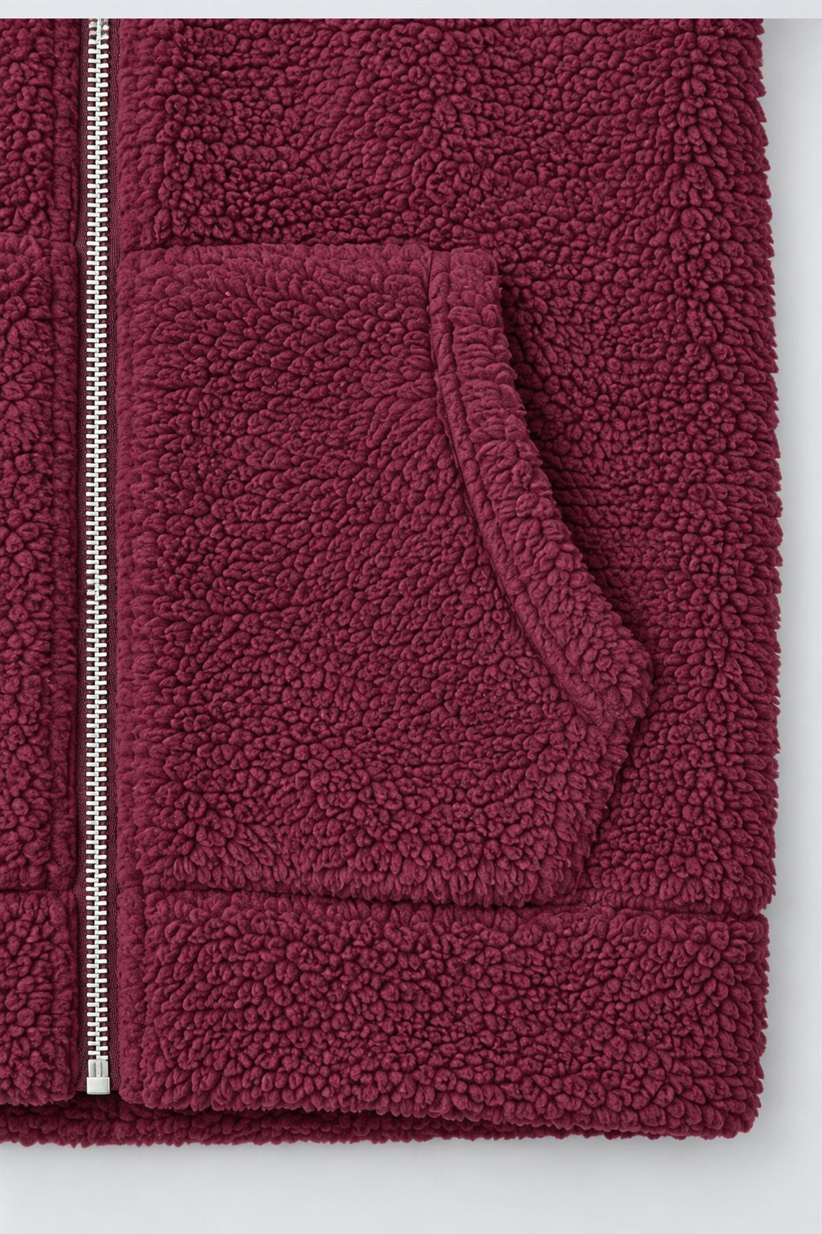 Unisex Çocuk Kapüşonlu Kıvırcık Peluş Hırka