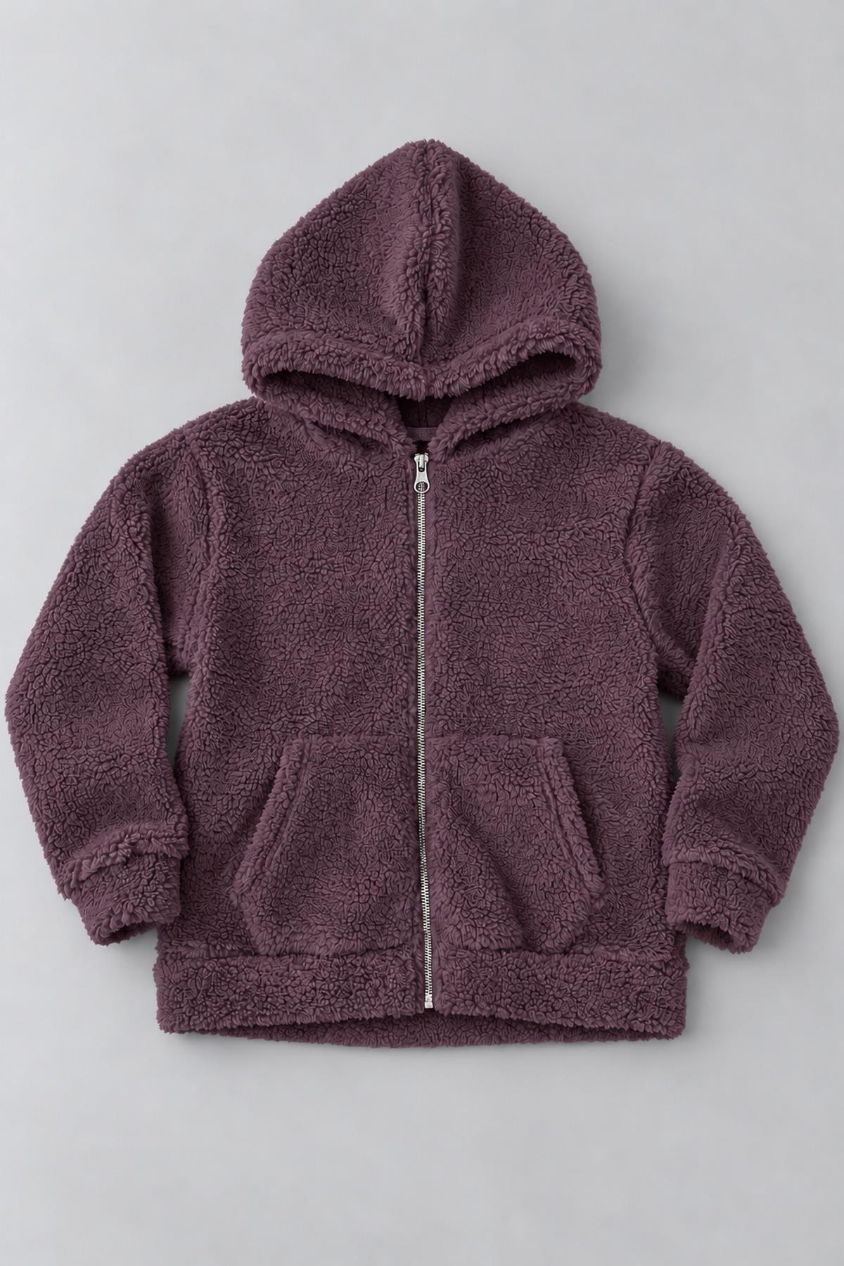 Unisex Çocuk Kapüşonlu Kıvırcık Peluş Hırka