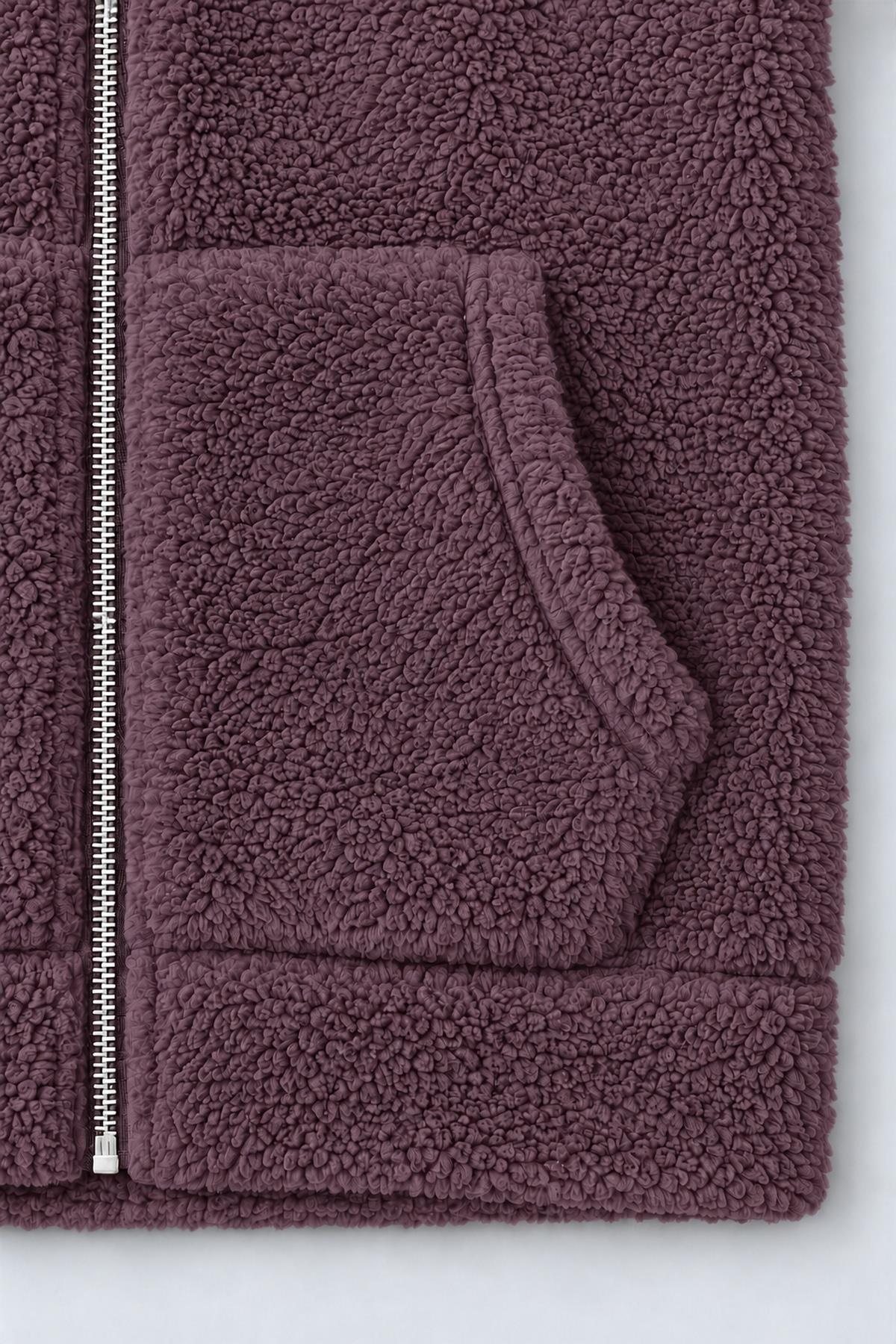 Unisex Çocuk Kapüşonlu Kıvırcık Peluş Hırka