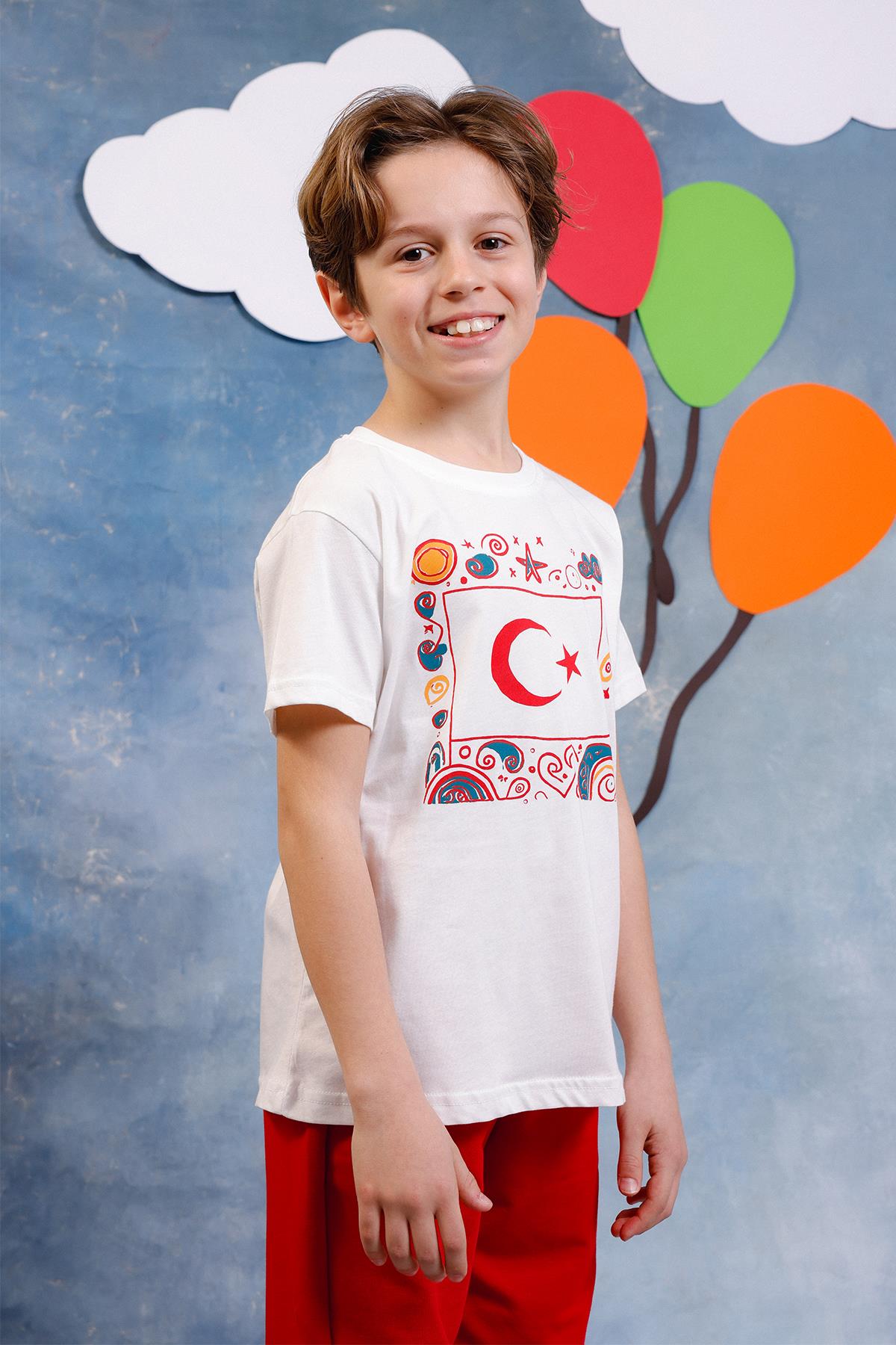 Unisex Çocuk Türk Bayrak Baskılı Kısa Kollu Takım