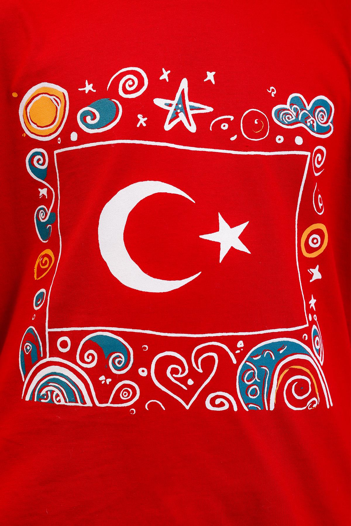 Unisex Çocuk Türk Bayrak Baskılı Kısa Kollu Takım