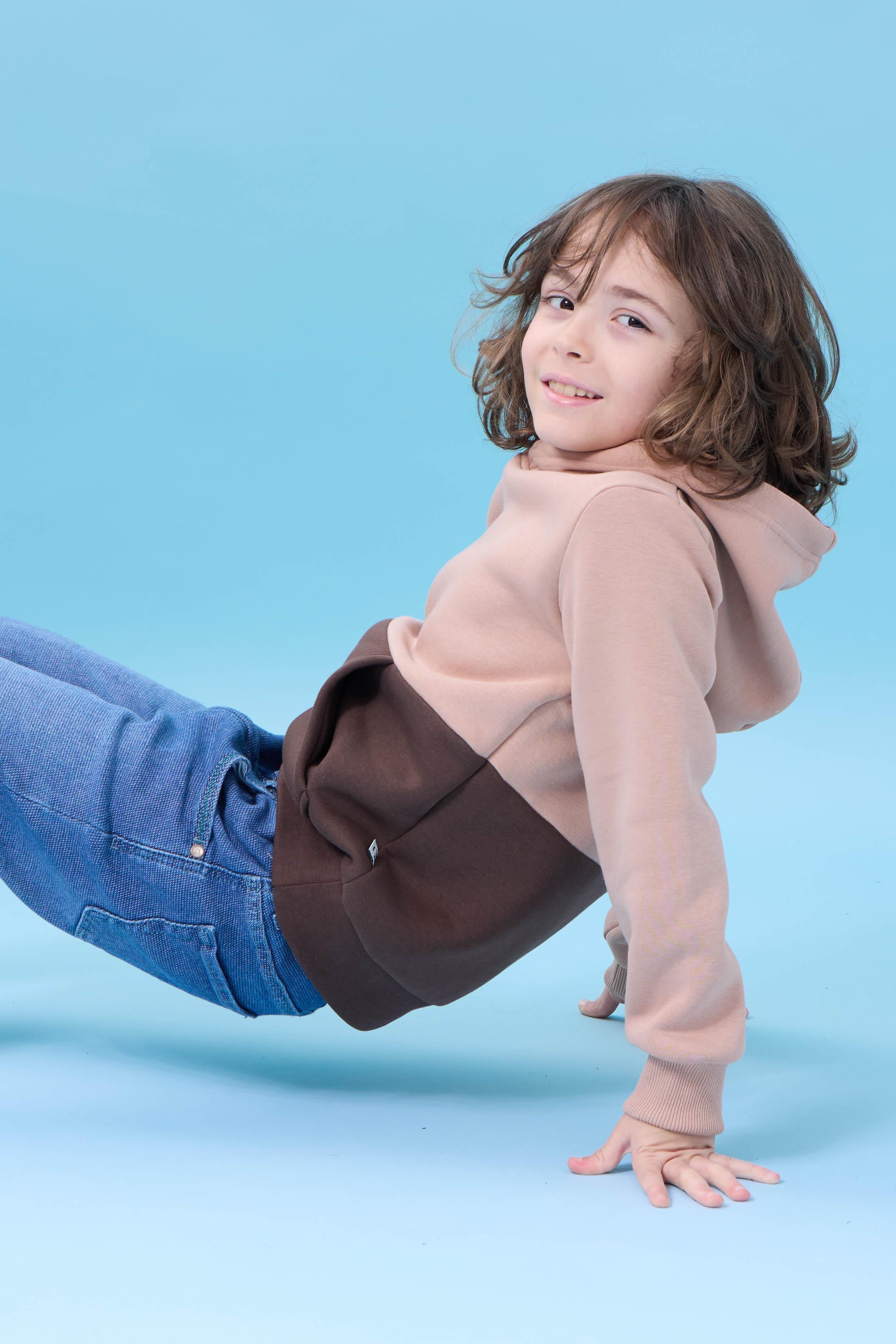 Unisex Kapüşonlu Kanguru Cepli Renk Bloklu Şardonlu Kışlık Sweatshirt