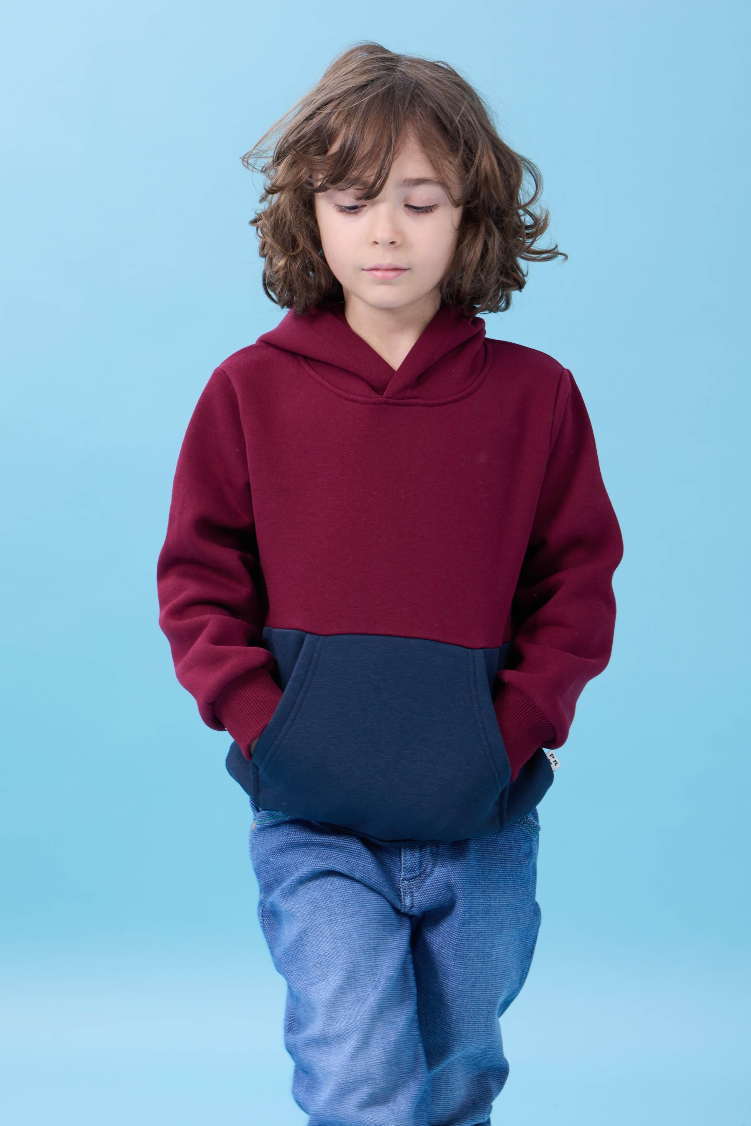 Unisex Kapüşonlu Kanguru Cepli Renk Bloklu Şardonlu Kışlık Sweatshirt