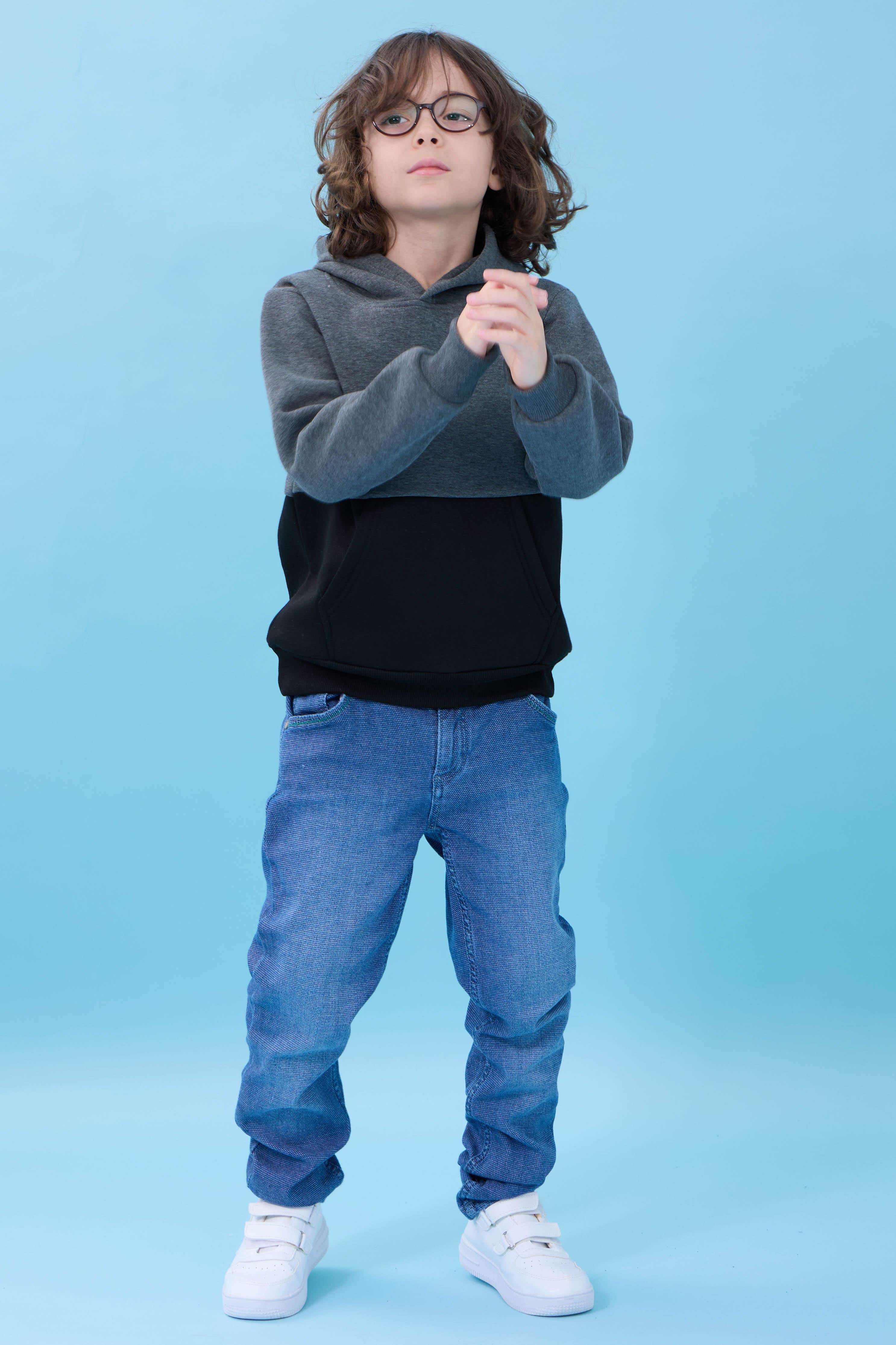 Unisex Kapüşonlu Kanguru Cepli Renk Bloklu Şardonlu Kışlık Sweatshirt