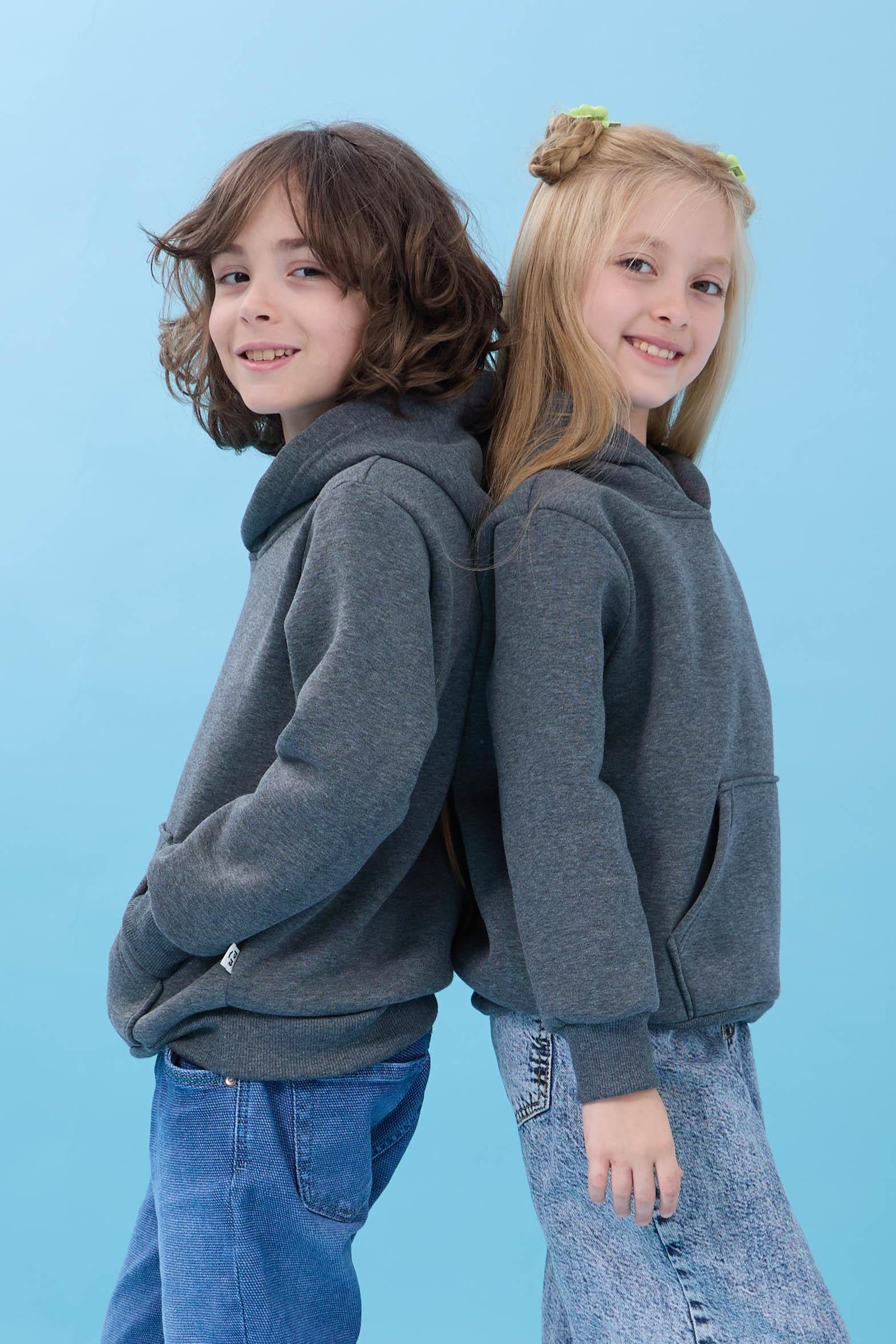 Unisex Kapüşonlu Kanguru Cepli Şardonlu Kışlık Sweatshirt - Antrasit