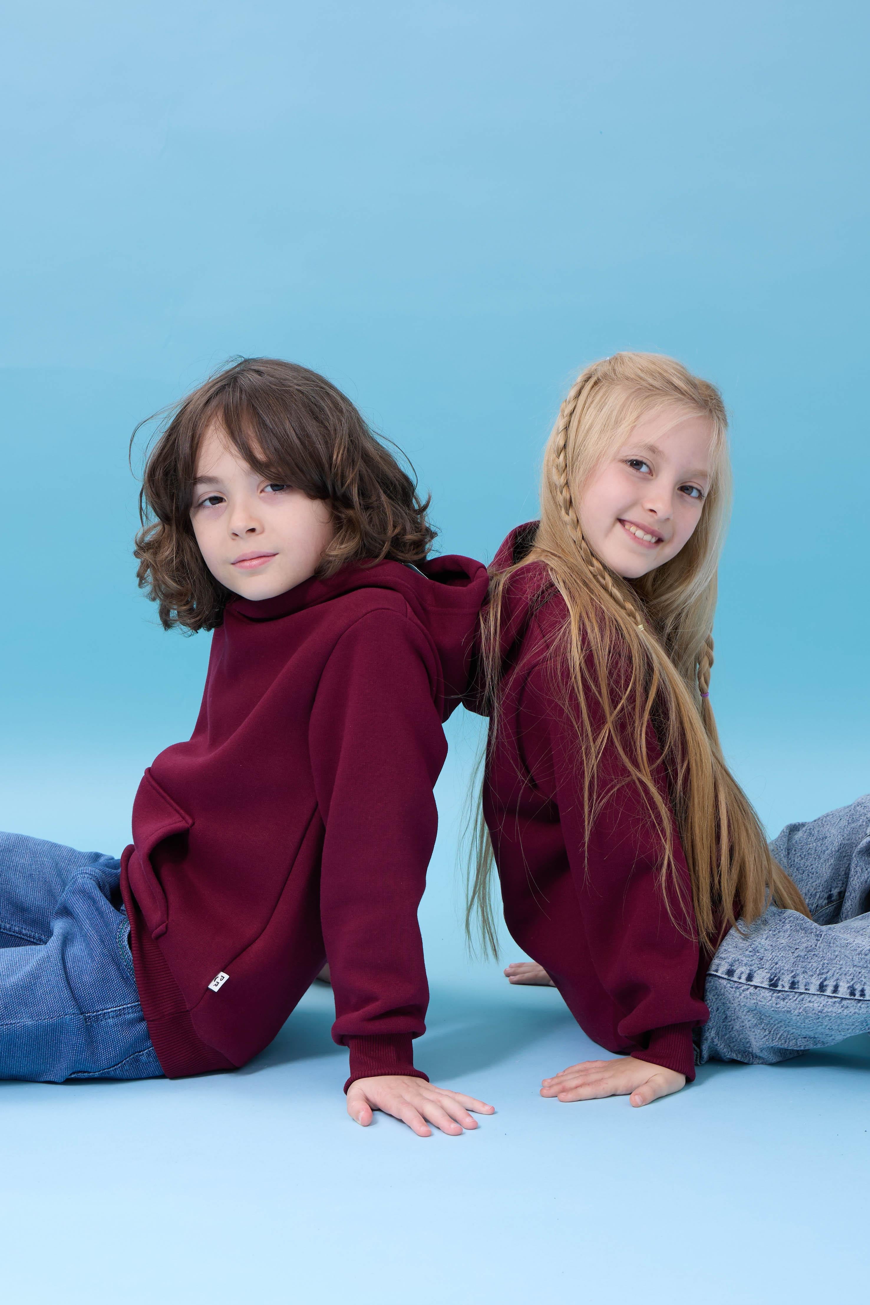 Unisex Kapüşonlu Kanguru Cepli Şardonlu Kışlık Sweatshirt - Bordo