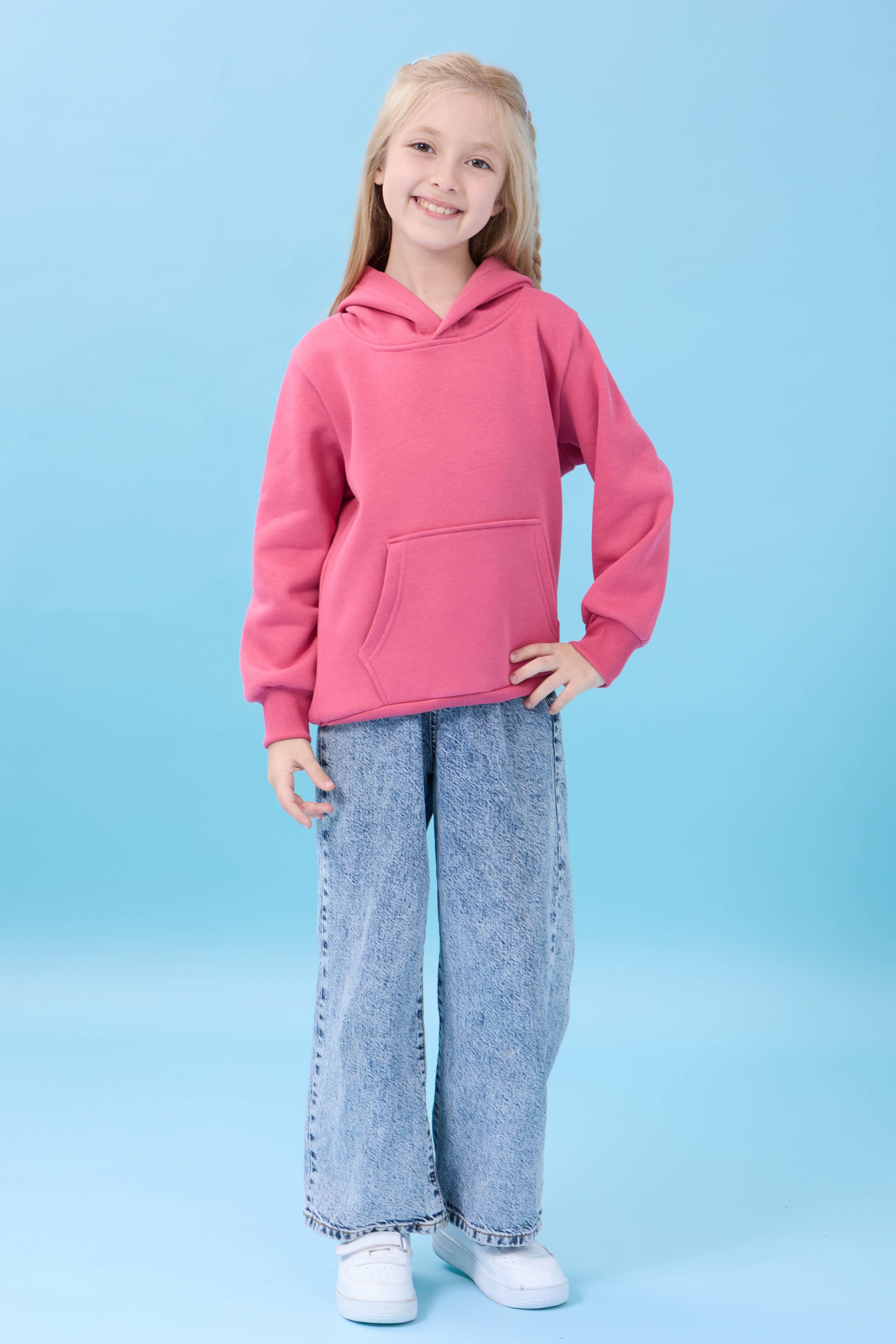 Unisex Kapüşonlu Kanguru Cepli Şardonlu Kışlık Sweatshirt - Gül Kurusu