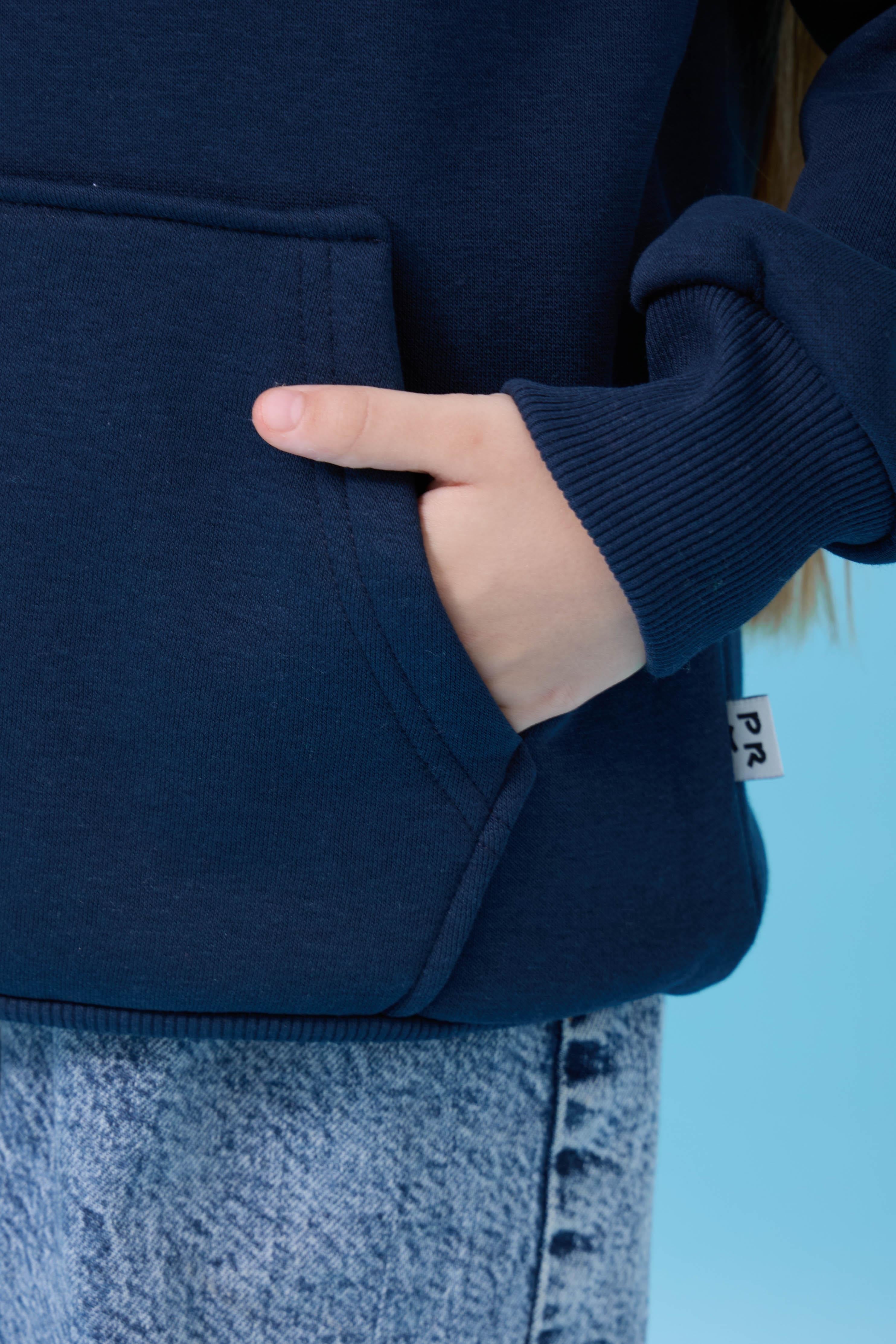 Unisex Kapüşonlu Kanguru Cepli Şardonlu Kışlık Sweatshirt - Lacivert