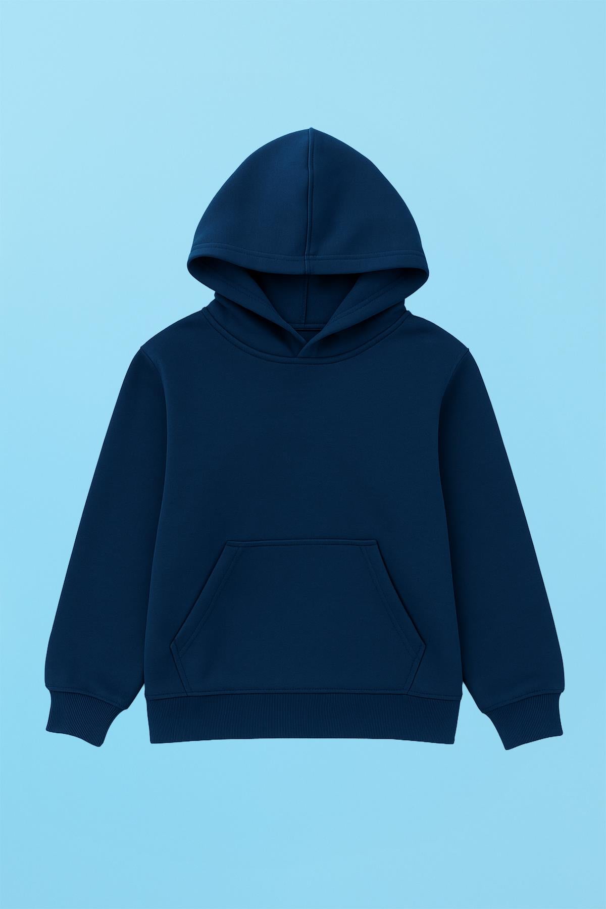 Unisex Kapüşonlu Kanguru Cepli Şardonlu Kışlık Sweatshirt - Lacivert