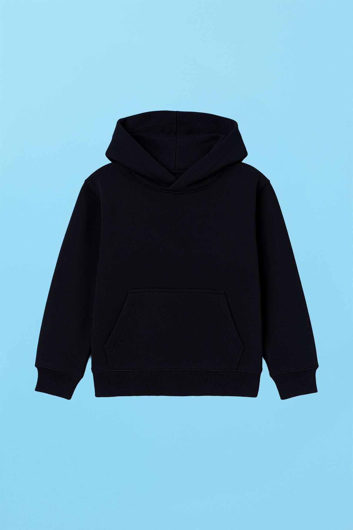Unisex Kapüşonlu Kanguru Cepli Şardonlu Kışlık Sweatshirt - Siyah