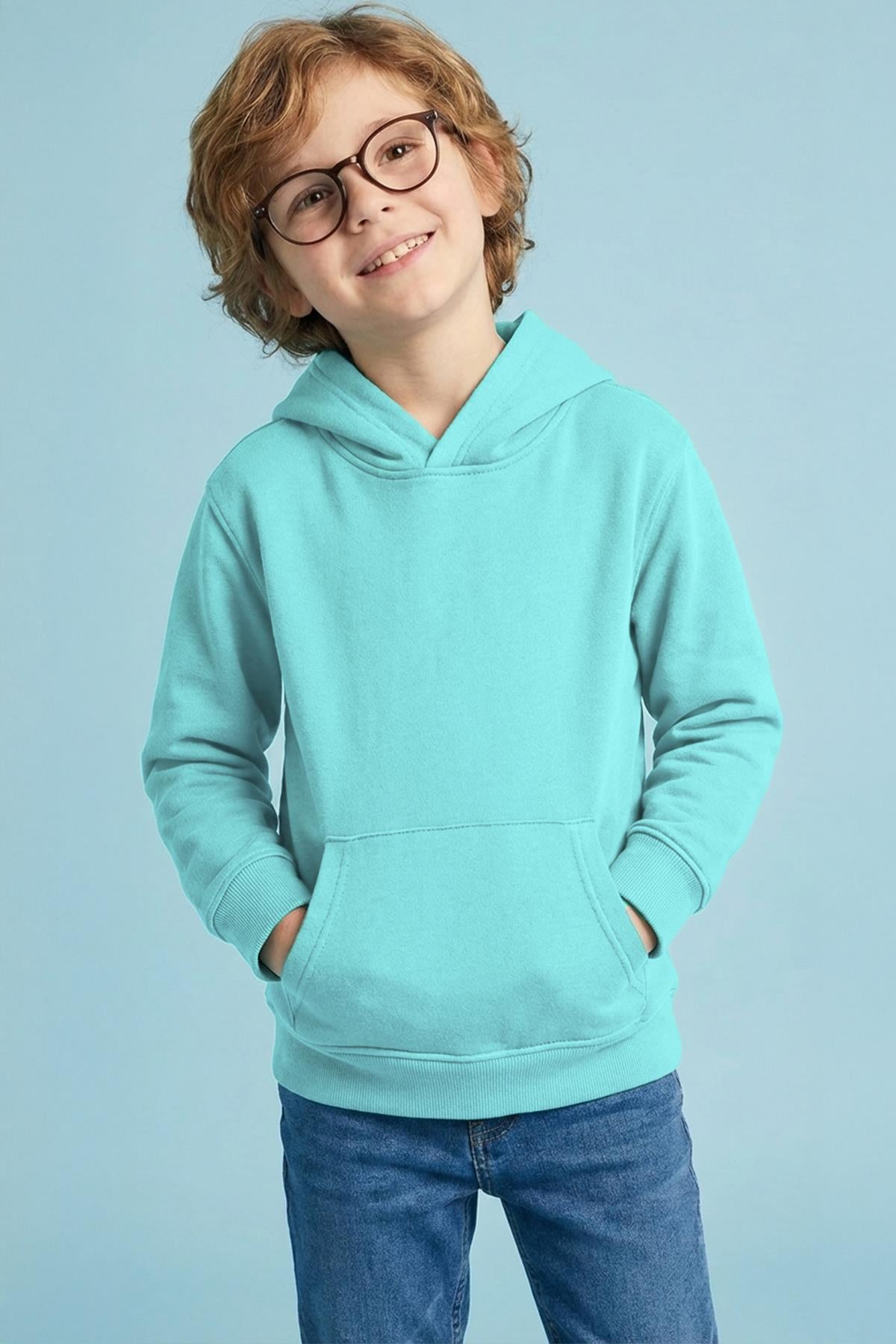 Unisex Kapüşonlu Kanguru Cepli Şardonlu Kışlık Sweatshirt - Su Yeşili