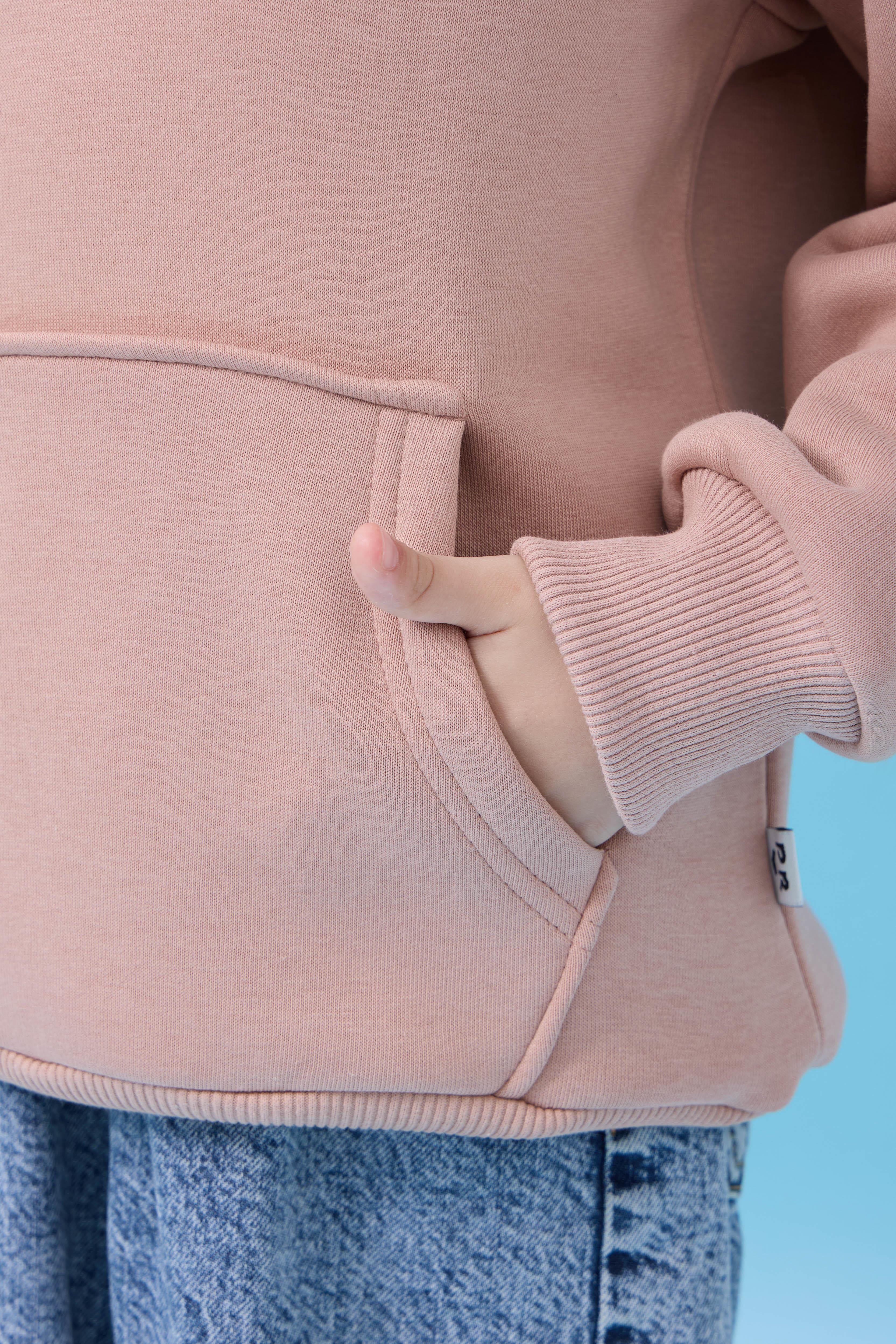 Unisex Kapüşonlu Kanguru Cepli Şardonlu Kışlık Sweatshirt - Toprak