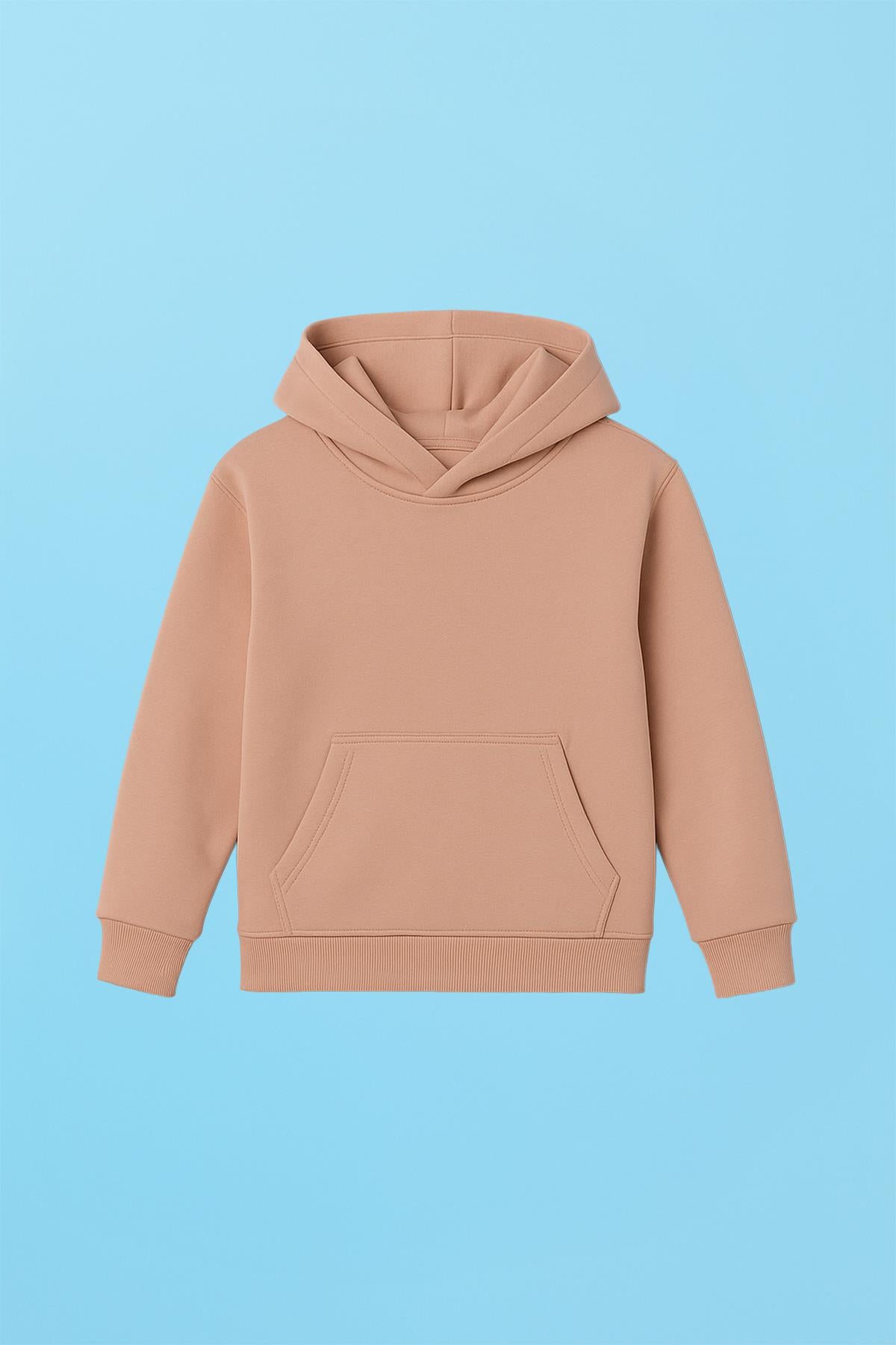 Unisex Kapüşonlu Kanguru Cepli Şardonlu Kışlık Sweatshirt - Toprak