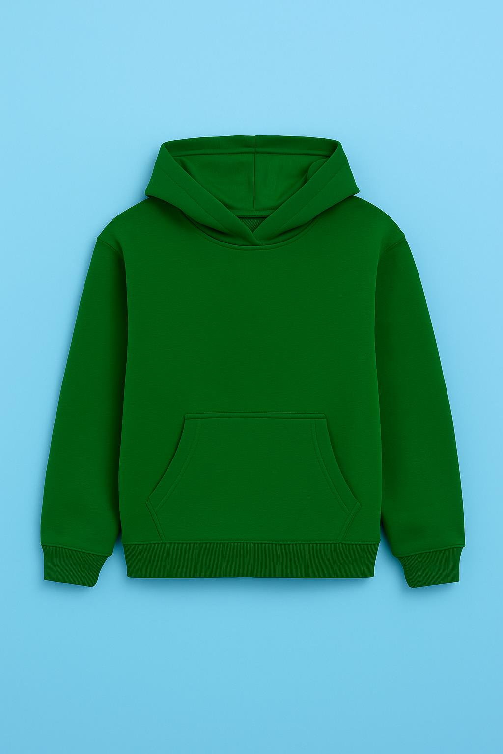 Unisex Kapüşonlu Kanguru Cepli Şardonlu Kışlık Sweatshirt - Yeşil