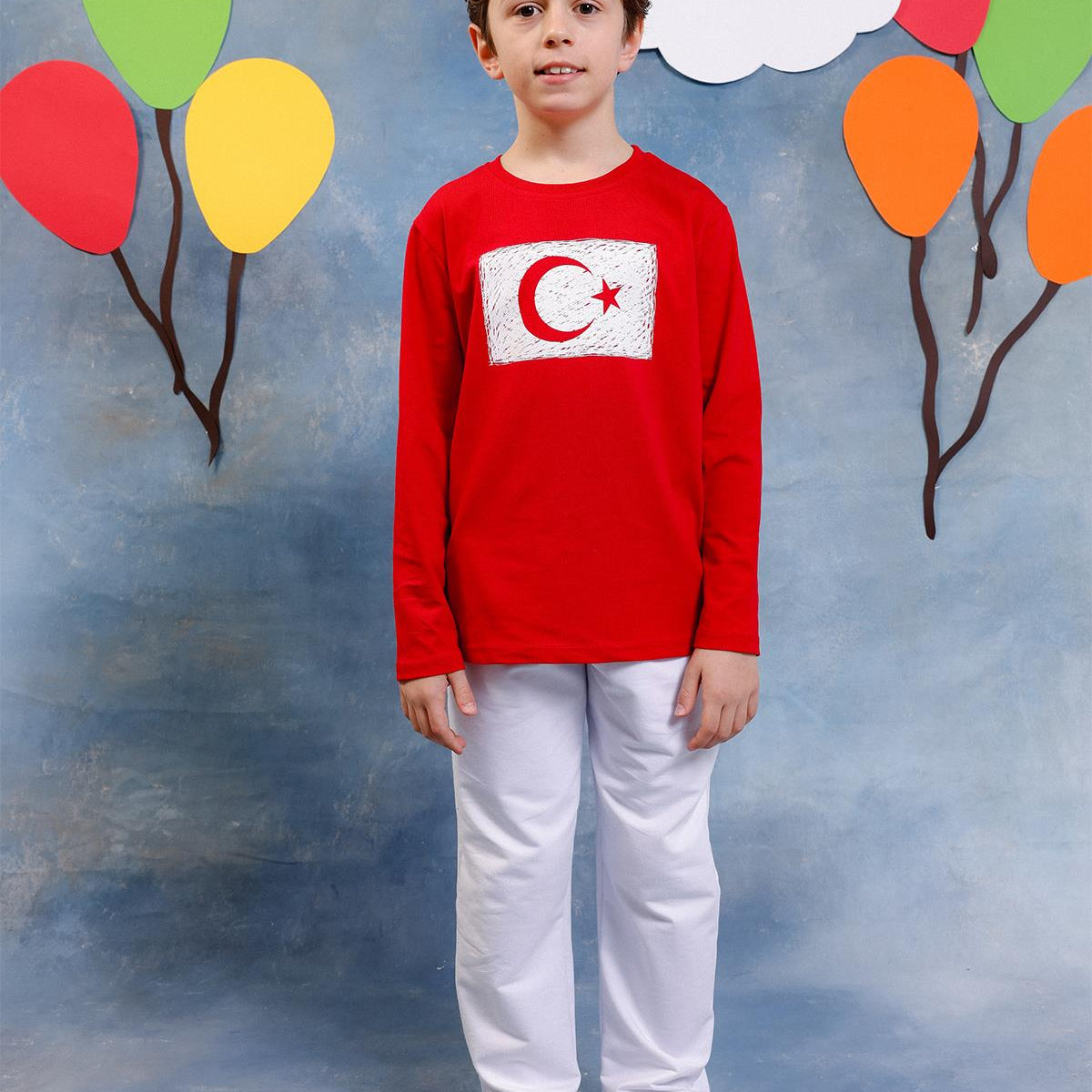 Erkek Çocuk Türk Bayrak Baskılı Uzun Kollu Tişört