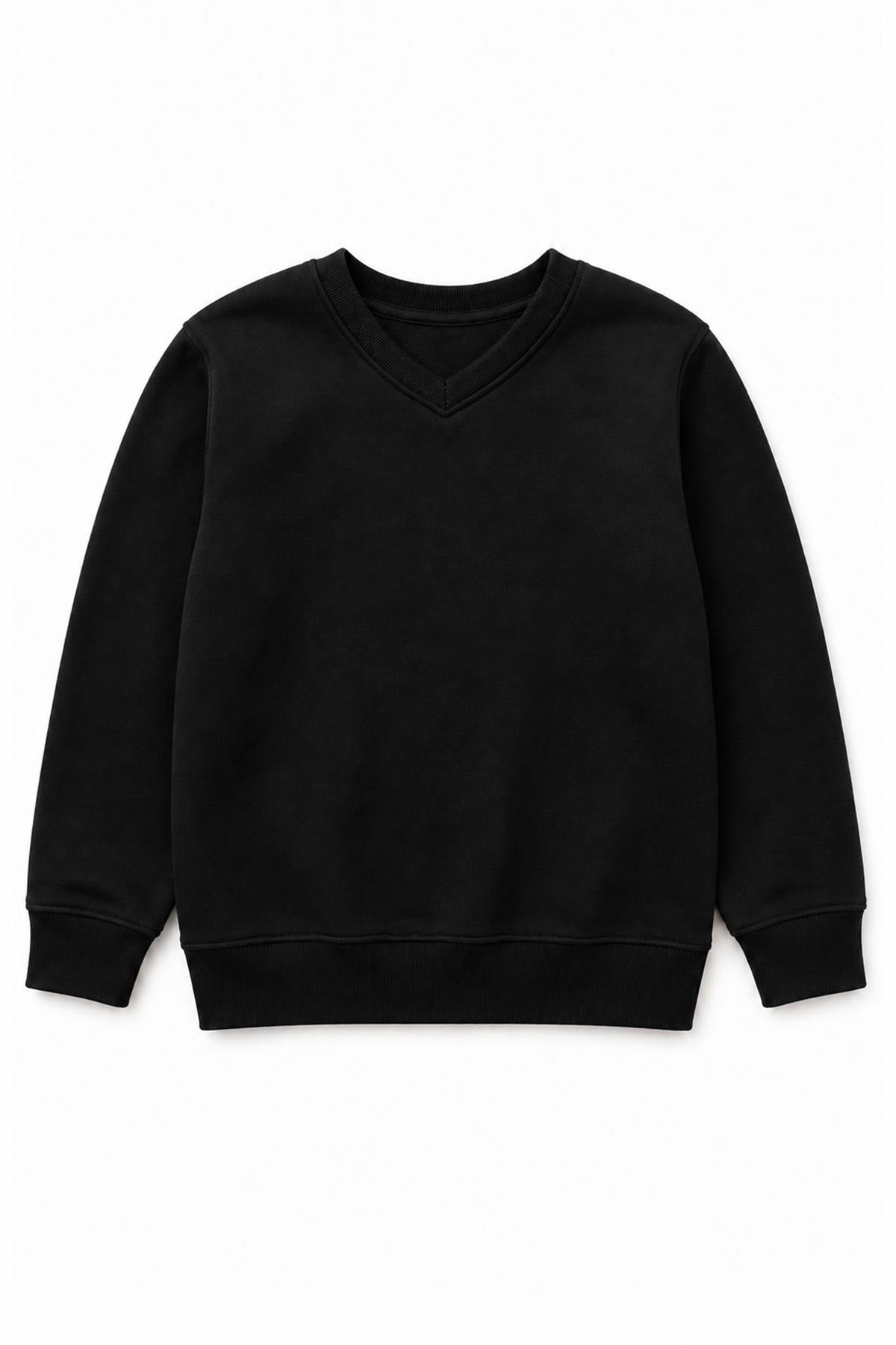 Unisex Çocuk Kışlık V Yaka Polarlı Okul Sweatshirt