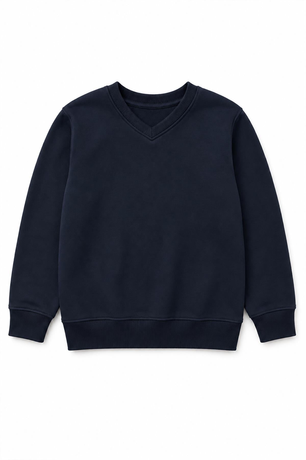 Unisex Çocuk Kışlık V Yaka Polarlı Okul Sweatshirt
