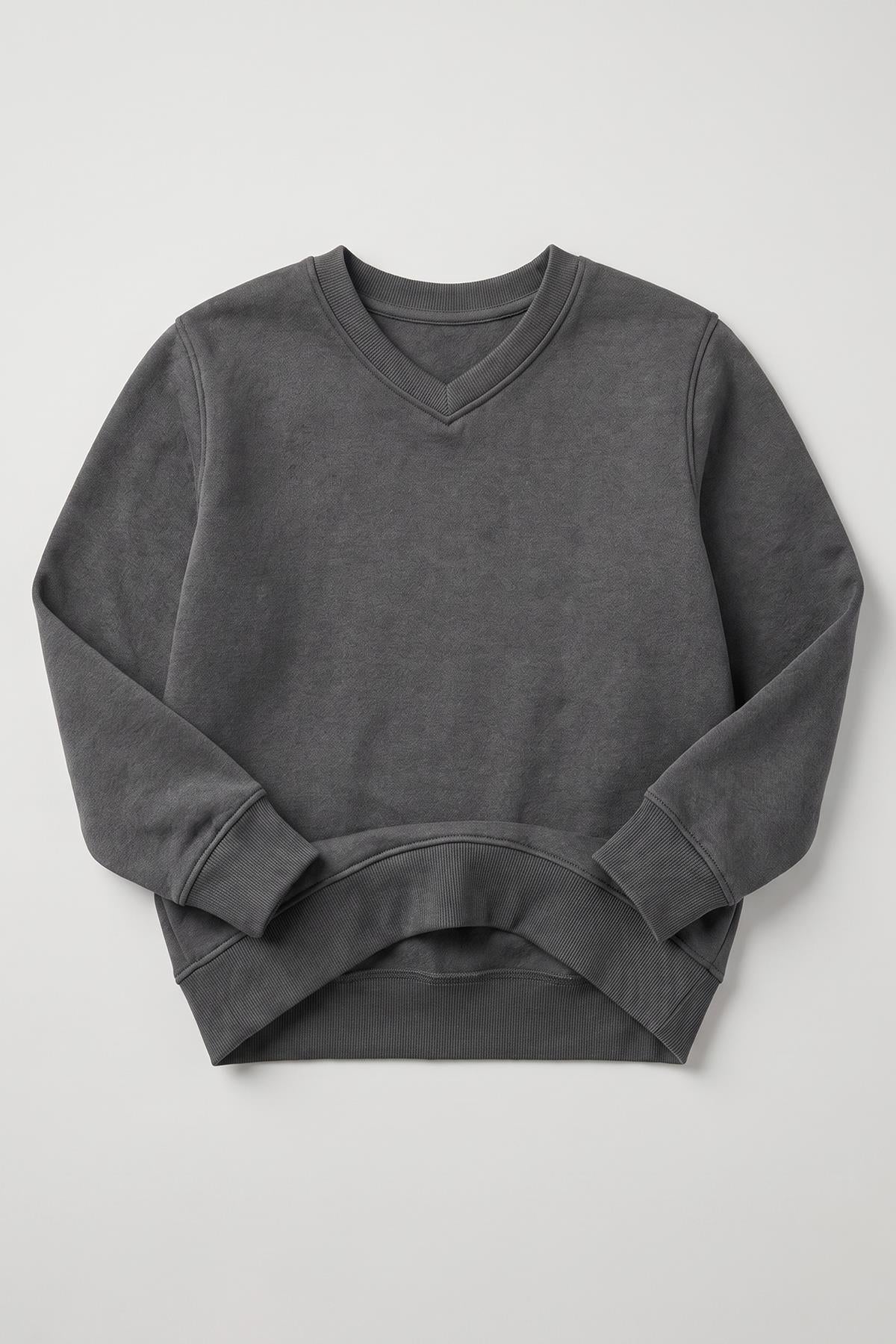 Unisex Çocuk Kışlık V Yaka Polarlı Okul Sweatshirt
