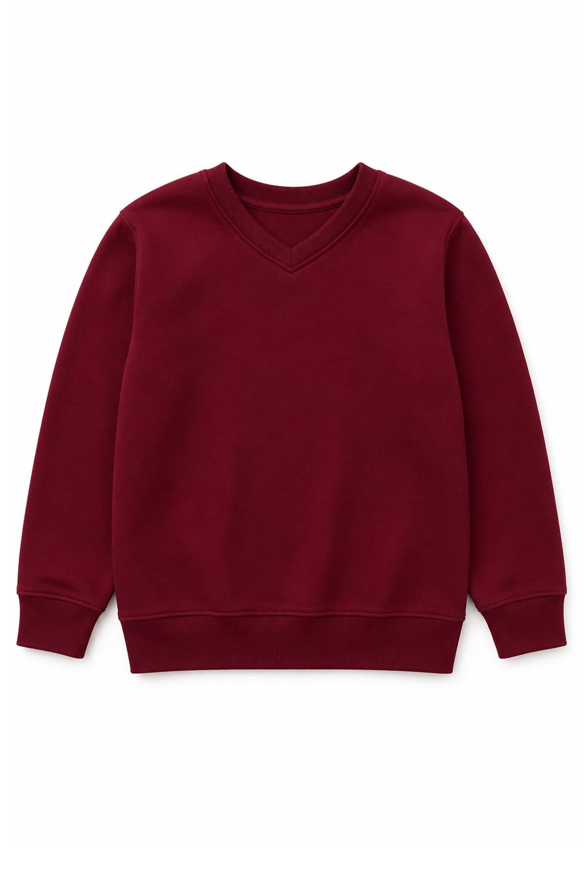 Unisex Çocuk Kışlık V Yaka Polarlı Okul Sweatshirt
