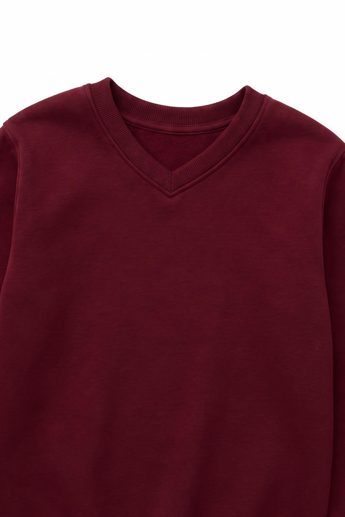 Unisex Çocuk Kışlık V Yaka Polarlı Okul Sweatshirt
