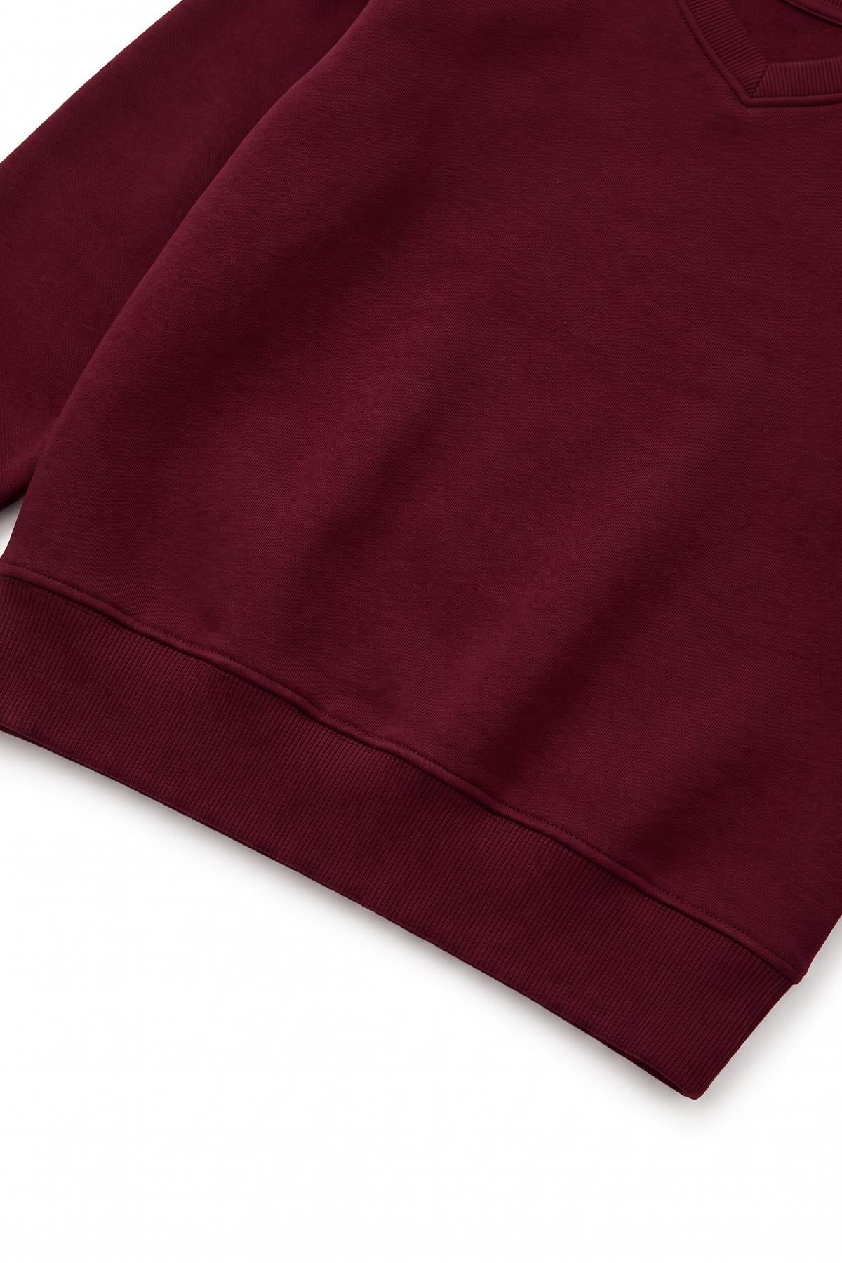 Unisex Çocuk Kışlık V Yaka Polarlı Okul Sweatshirt