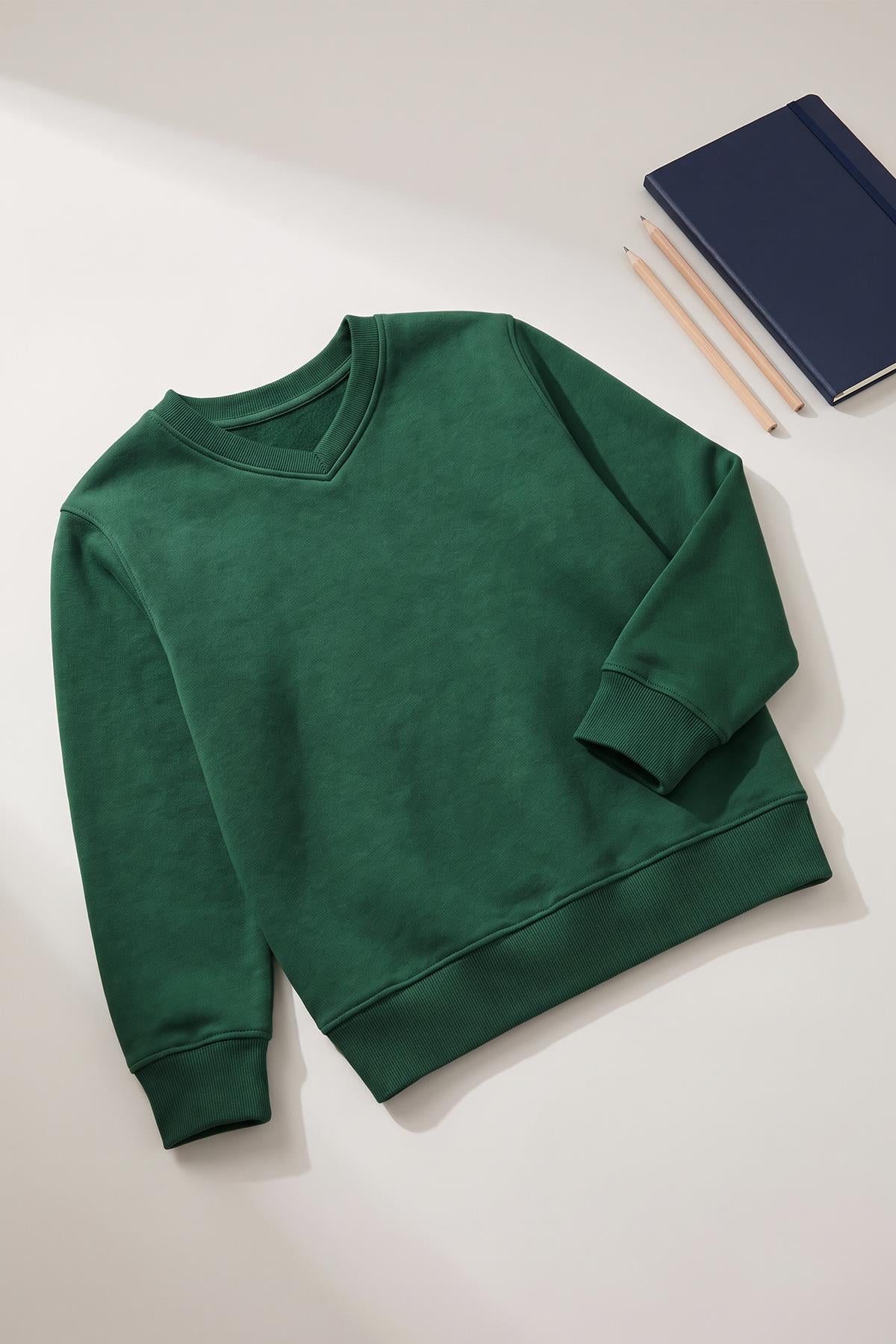 Unisex Çocuk Kışlık V Yaka Polarlı Okul Sweatshirt