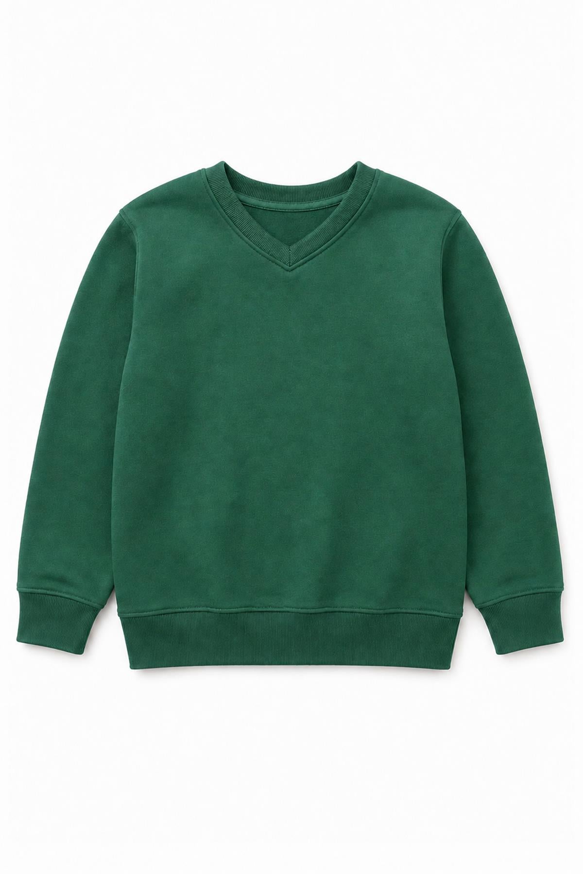 Unisex Çocuk Kışlık V Yaka Polarlı Okul Sweatshirt