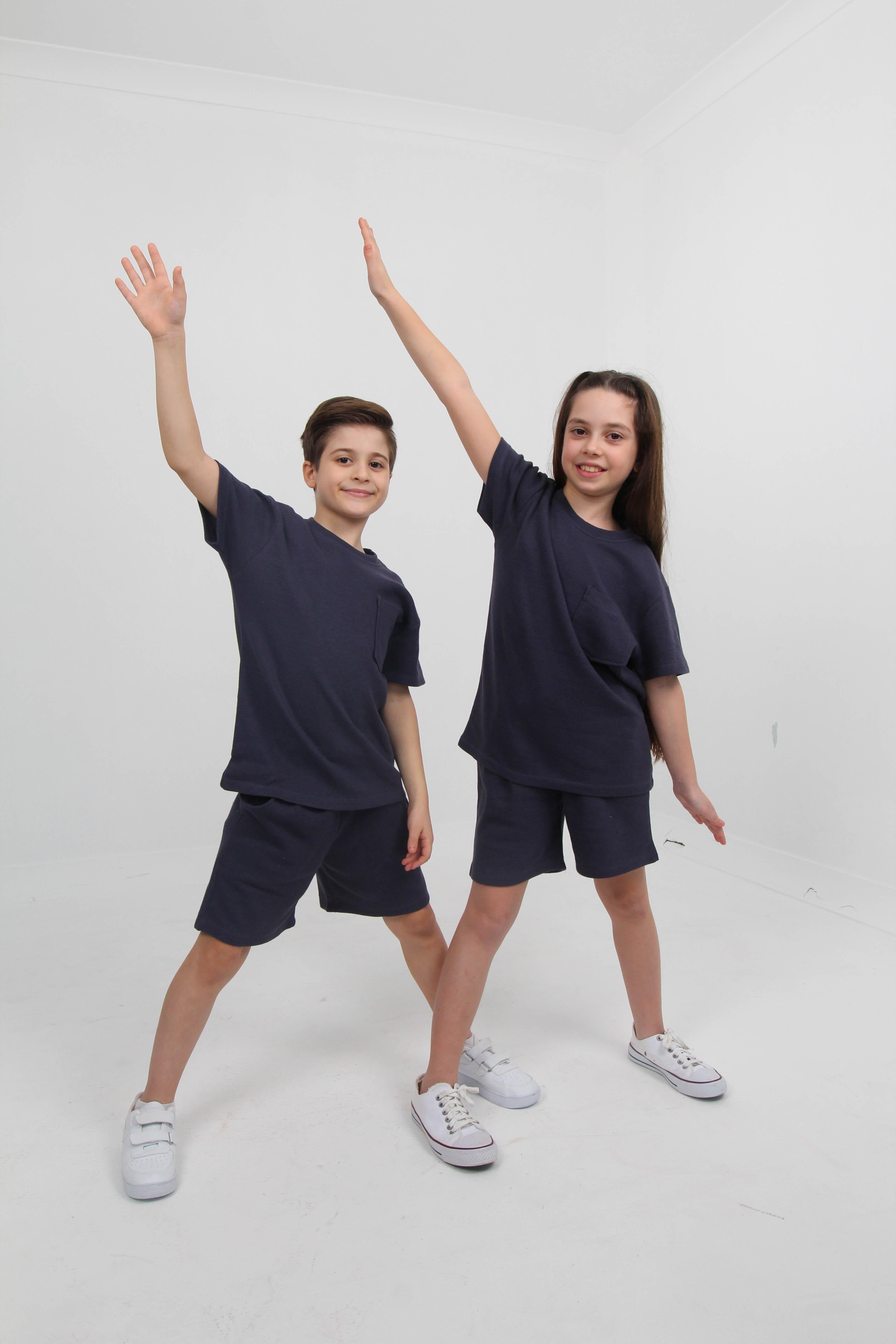 Waffle Dokulu Cepli Tshirt ve Şort Erkek Çocuk Takım