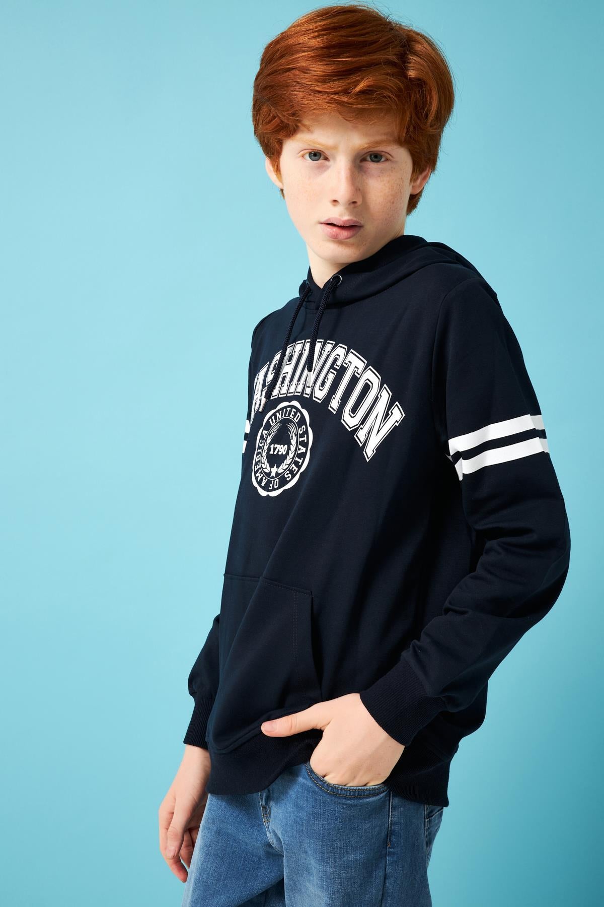 Washington Baskılı Kapüşonlu Erkek Çocuk Sweatshirt